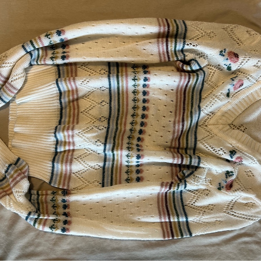 Cream Knit Sweater with Multicolor Stripes